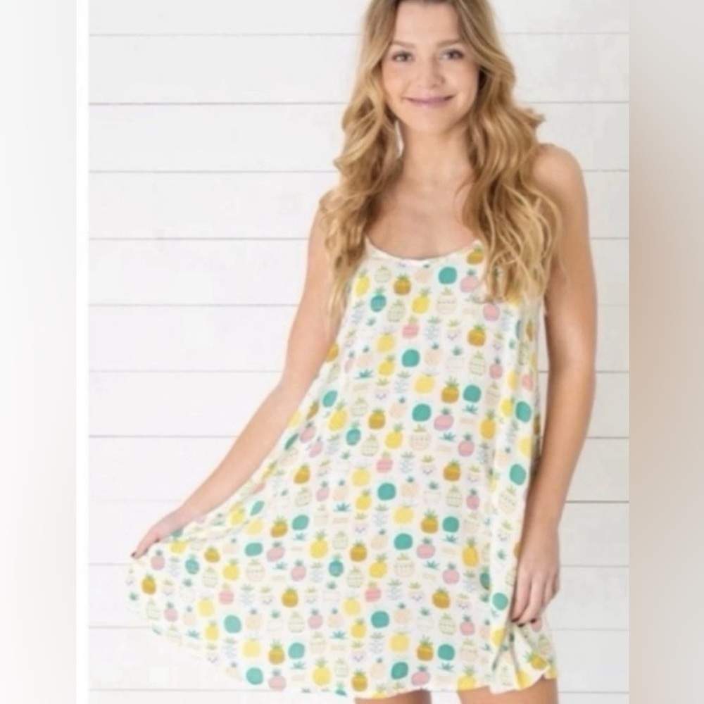 Natural Life Dress Women M Pineapple Print Lightweight Flowy Vacation Cover Up